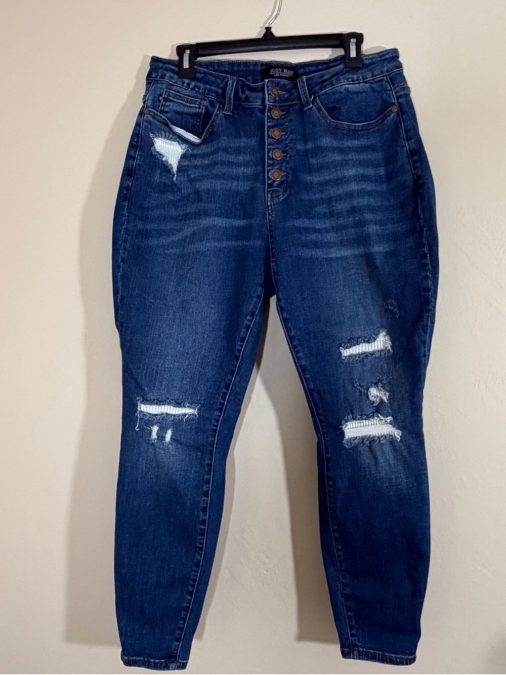 Judy Blue Blue Skinny Fit Distressed Button Fly Jeans Stretch 16W Style JB88307